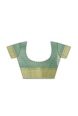 Sea green gold checked saree 5