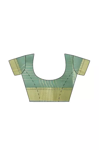 Sea green gold checked saree
