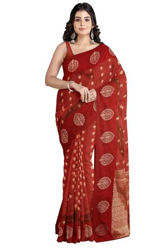 Deep maroon printed saree