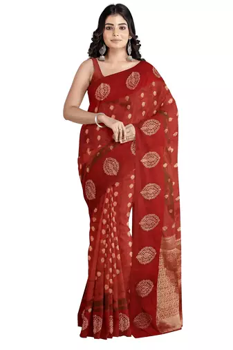 Deep maroon printed saree