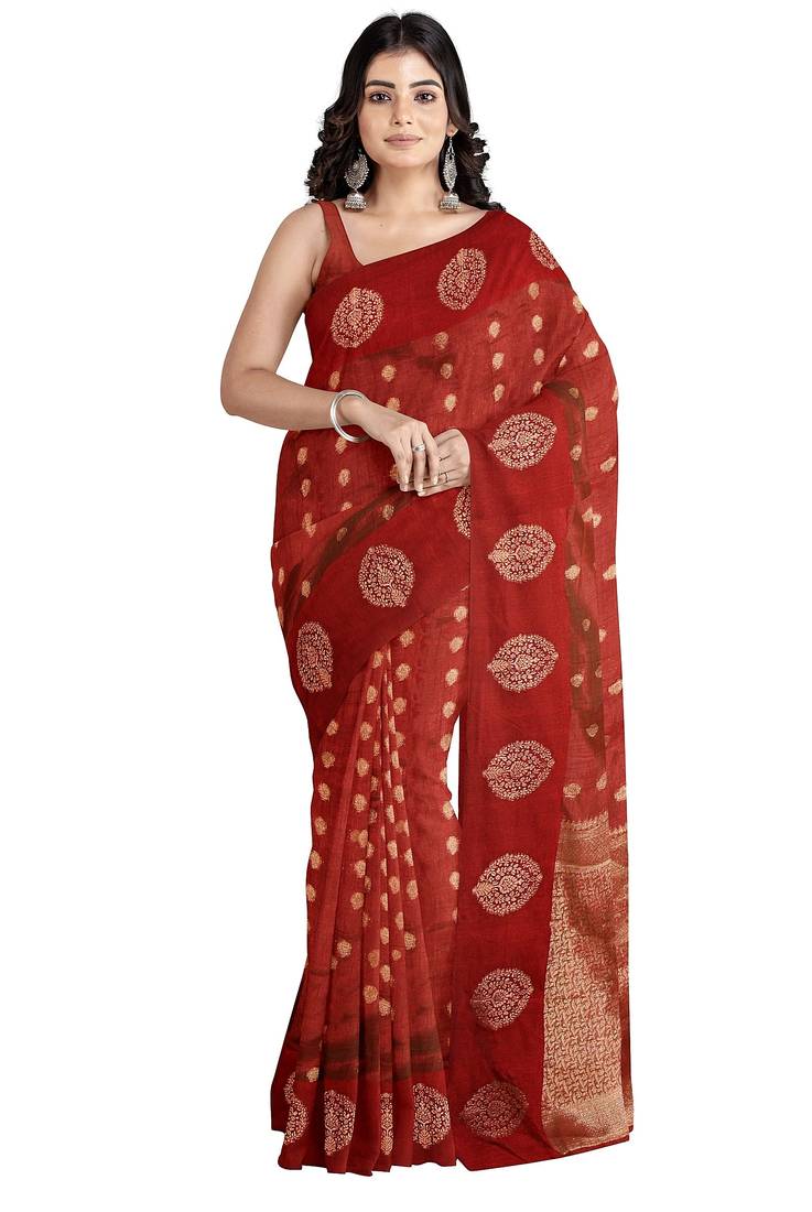 Deep maroon printed saree