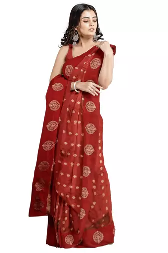 Deep maroon printed saree