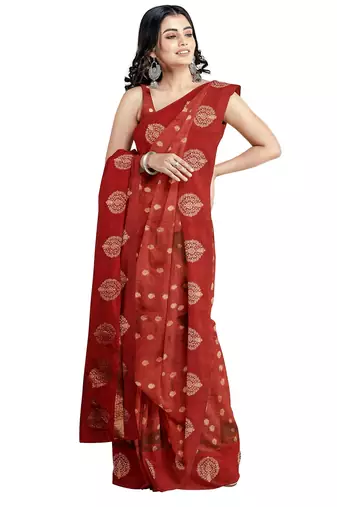 Deep maroon printed saree