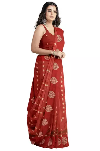 Deep maroon printed saree