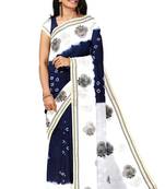 Navy blue & white printed saree