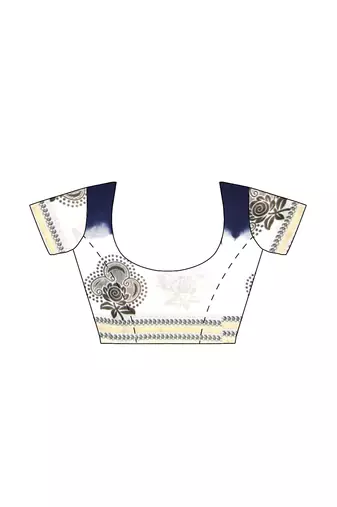 Navy blue & white printed saree