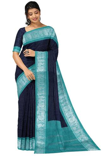 Navy blue aqua border saree