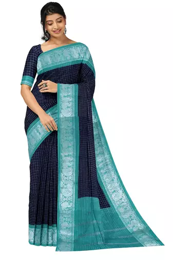 Navy blue aqua border saree