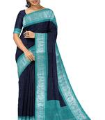 Navy blue aqua border saree