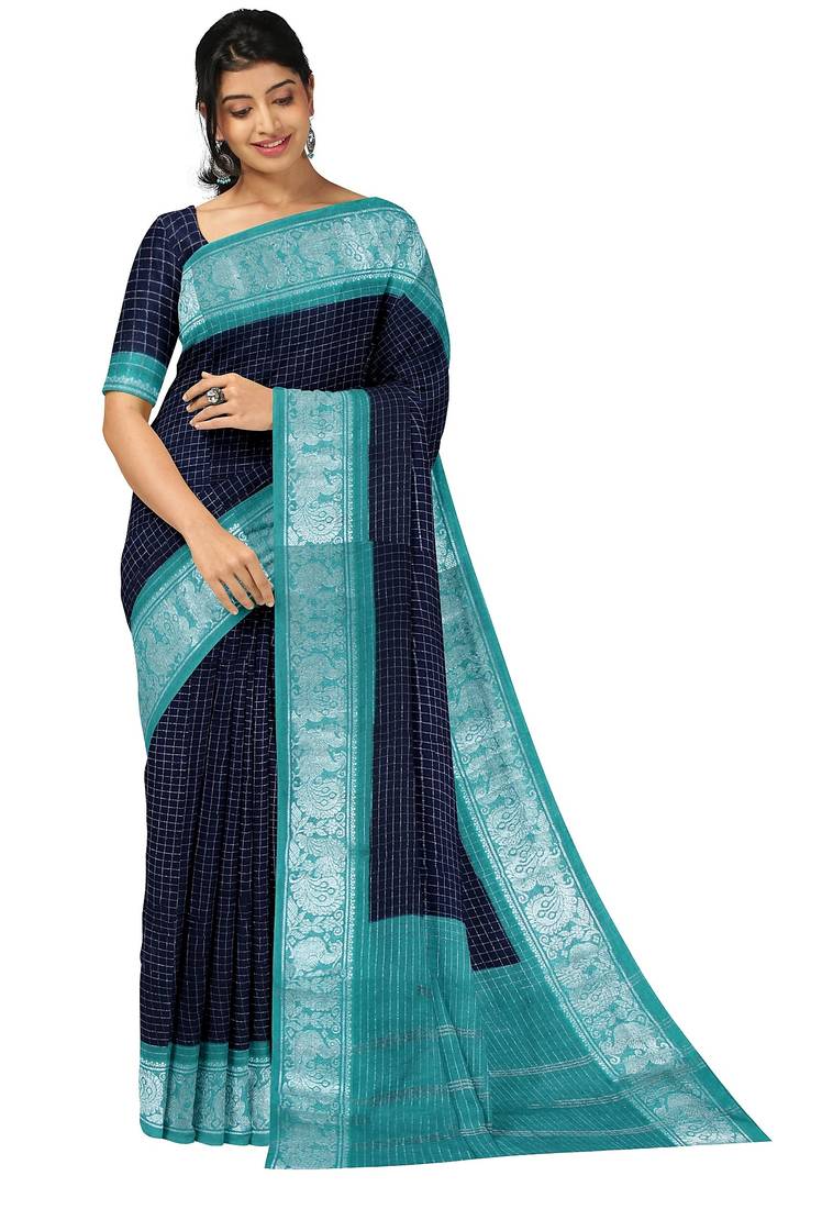 Navy blue aqua border saree
