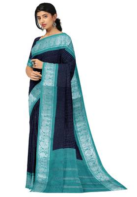 Navy blue aqua border saree 2