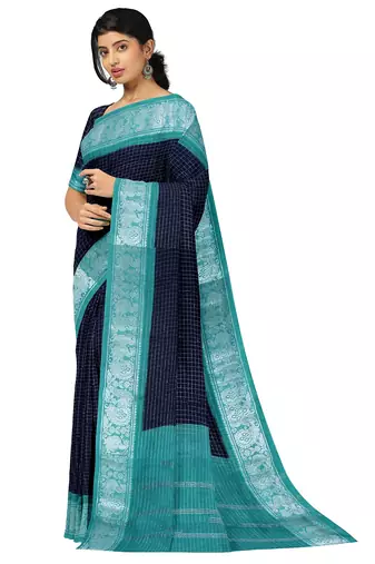 Navy blue aqua border saree