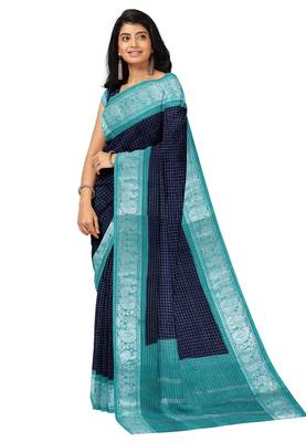 Navy blue aqua border saree 3