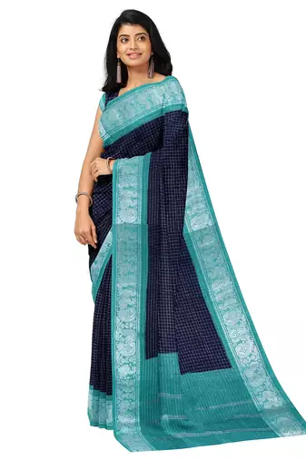 Navy blue aqua border saree
