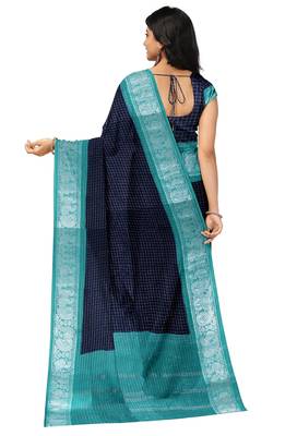 Navy blue aqua border saree 4