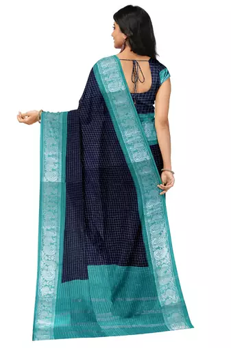 Navy blue aqua border saree