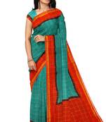 Teal blue red checked saree