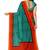 Teal blue red checked saree