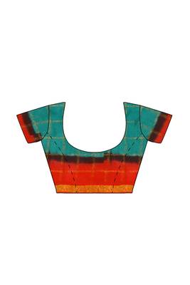 Teal blue red checked saree 5