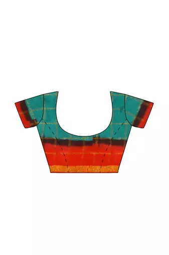 Teal blue red checked saree