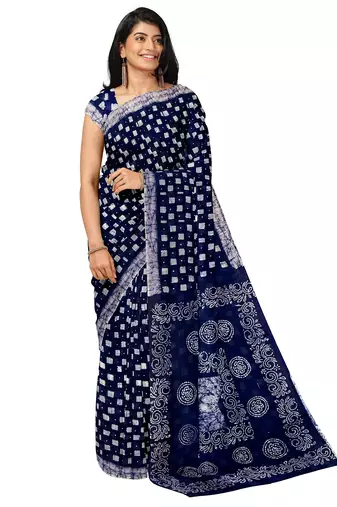 Indigo blue batik printed saree