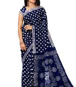 Indigo blue batik printed saree