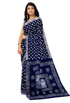 Indigo blue batik printed saree 2