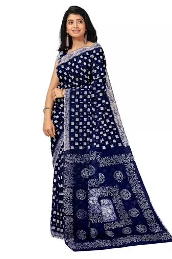 Indigo blue batik printed saree