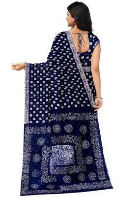 Indigo blue batik printed saree 3