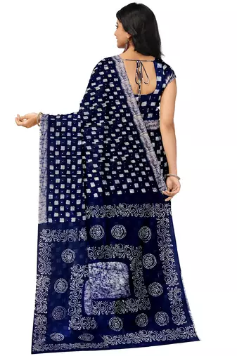 Indigo blue batik printed saree