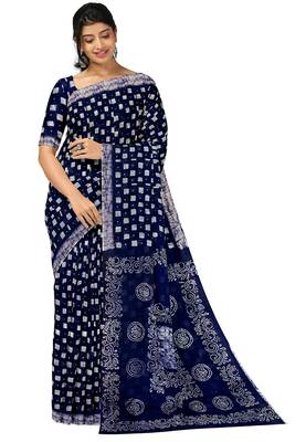 Indigo blue batik printed saree 4