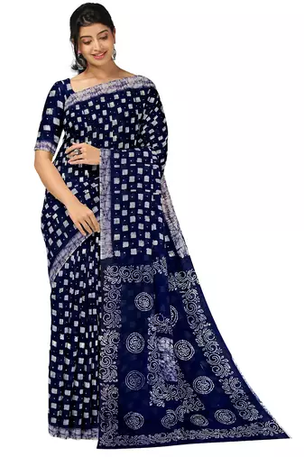 Indigo blue batik printed saree