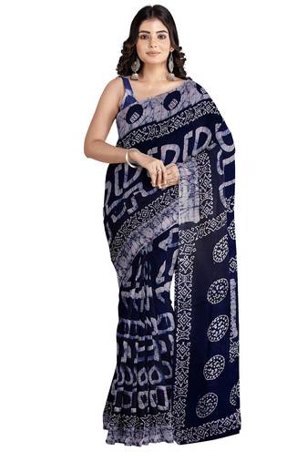 Navy blue batik art saree