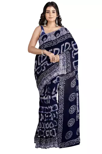 Navy blue batik art saree