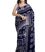 Navy blue batik art saree
