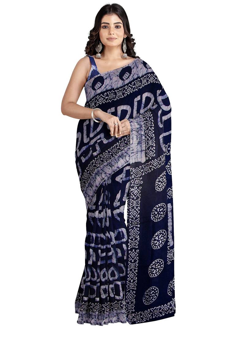 Navy blue batik art saree