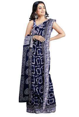 Navy blue batik art saree 2