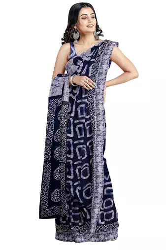 Navy blue batik art saree