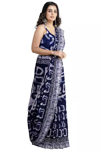 Navy blue batik art saree