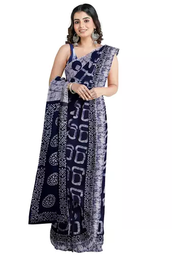 Navy blue batik art saree