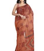 Light coffee paisley printed saree