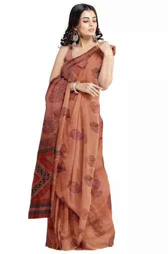 Light coffee paisley printed saree