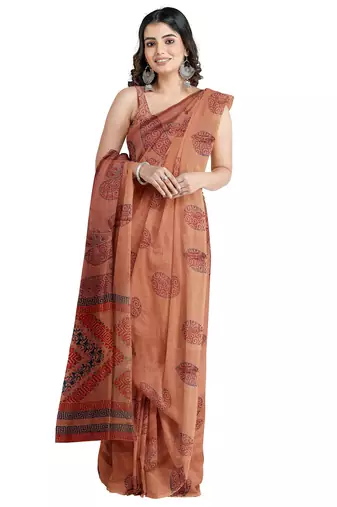 Light coffee paisley printed saree