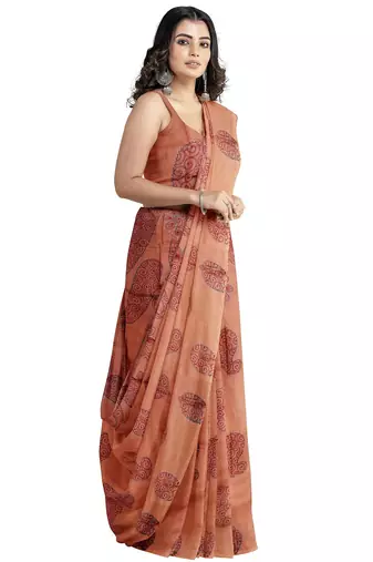 Light coffee paisley printed saree