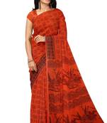 Red traditional floral printed saree