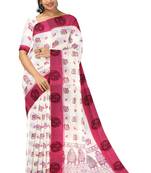 White & pink floral printed saree