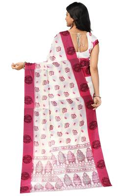 White & pink floral printed saree 3