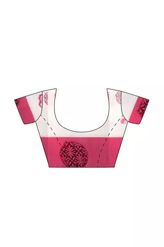 White & pink floral printed saree