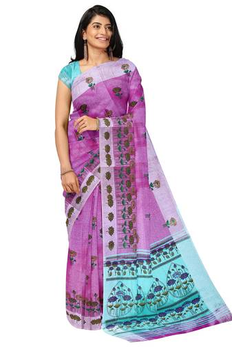 Lavender floral printed saree