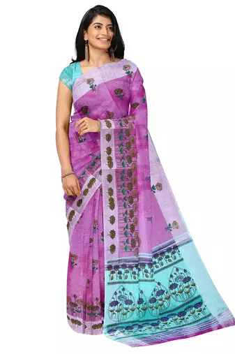 Lavender floral printed saree